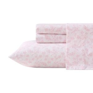 Laura Ashley QUEEN Bed Antoinette Flannel 4pc Sheet Set Pink NEW
